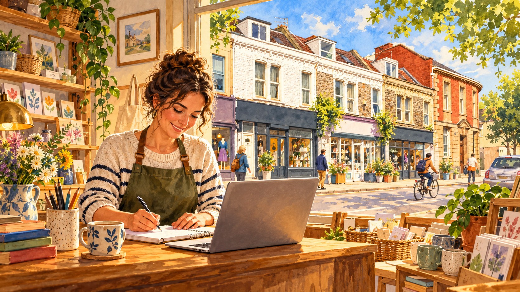 Artist’s impression of an anonymous Bristol independent business owner preparing a local listing
